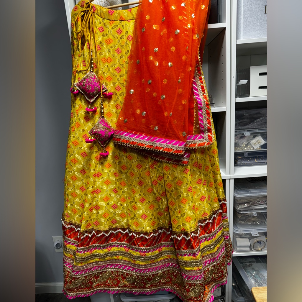 Indian Vibrant Yellow, Orange And Magenta Lehnga Perfect For Haldibrand New